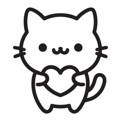 Silhouette of a cute cat holding a heart for loving occasions