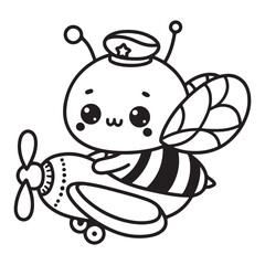 Adorable Bee Pilot in Airplane Vector Illustration for Kids