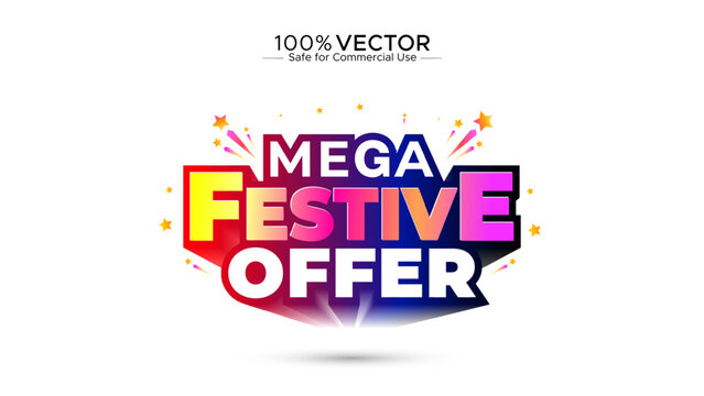 Mega Festive Offer. Promotional ads, Indian Festival sale, and discount deals 3d vector logo unit design.