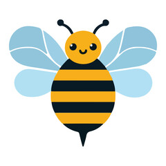 Cheerful cartoon bee vector illustration design with blue wings