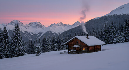 Fototapeta premium Snowy Escape in Alpine Cabin