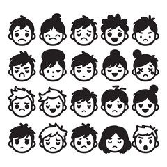 Diverse emotion faces icons vector art for social expressions