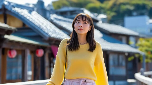 観光する日本人女性