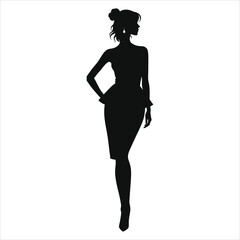 Stylish vector silhouettes of women in elegant attire.