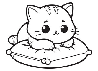 Adorable Kitten Resting on Pillow Coloring Page Vector Design