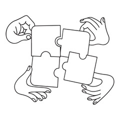 Teamwork Collaboration Puzzle Pieces Holding Hands Illustration Graphic Vector