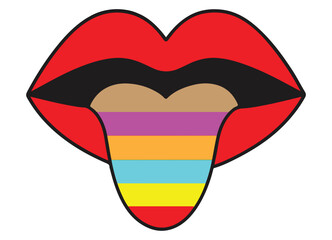 Colorful Rainbow Tongue Lips Open Mouth Graphic Vector Illustration