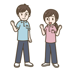 男女の介護スタッフ・医療従事者のイラスト（全身）