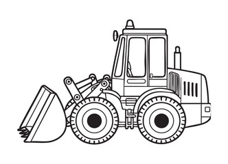 Simple Line Art Front End Loader Construction Vehicle Black and White