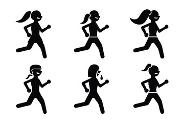 set of Woman Running icon silhouette vector illustration