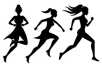 set of Woman Running silhouette vector illustration