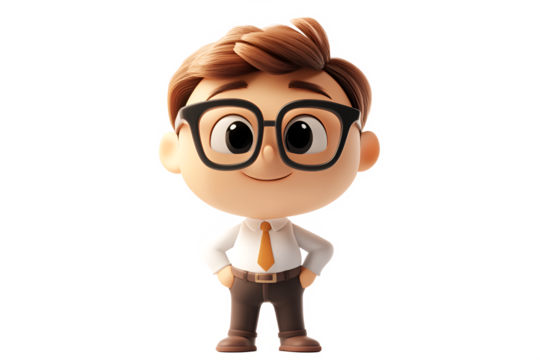 Adorable 3D Model Boy Businessman Illustration Big Eyes Happy Suit