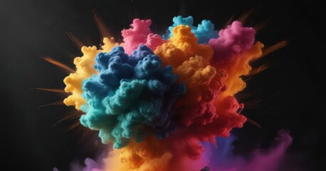 Obraz premium Multicolored powder cloud erupts in a powerful burst against a deep black background The rich colors are sharply defined against the dark , cloud, abstract, paint