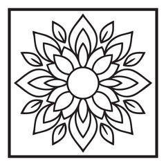Mandala Flower Silhouette Vector Illustration in Square Frame