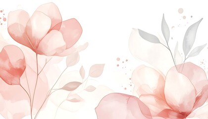 Abstract Watercolor Floral Art: Delicate Pink and Gray Blooms
