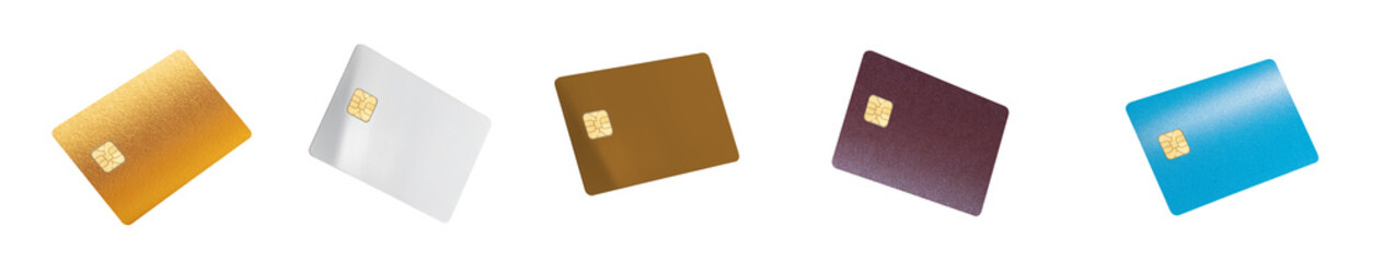Plastic bankcards, bank cards set with chip for credit, debit, online shopping, money transfer, or