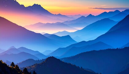 Fototapeta premium Sunrise Mountain Ranges: A Stunning Panorama