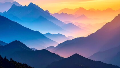 Fototapeta premium Sunrise Over Layered Mountains: A Scenic Vista