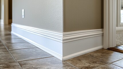 Corner wall with white molding and neutral painted walls