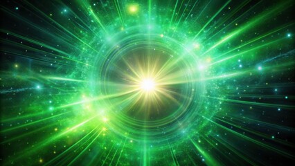 Obraz premium Vibrant green cosmic energy bursts forth from a swirling star, releasing radiant light and an otherworldly glow , energy