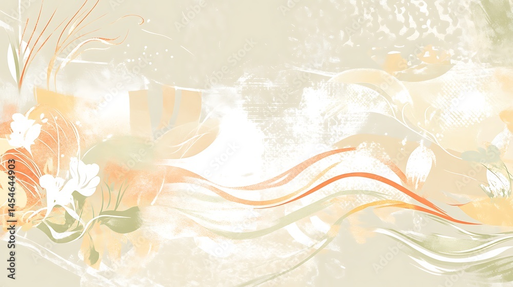 Poster abstract floral design with soft colors and flowing lines, creating a serene background for various 