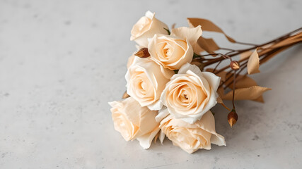 bouquet of dried roses on a gray background
