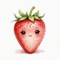 Obraz premium Cute Cartoon Strawberry Character With a Cheerful Face and Vibrant Colors