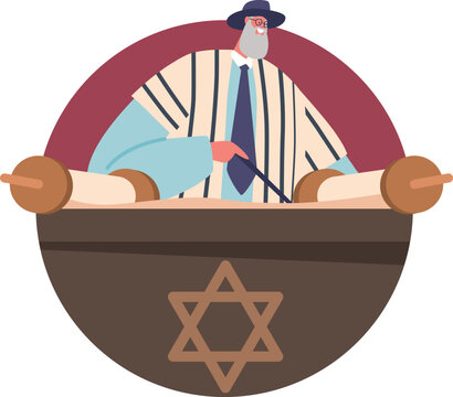 Rabbi reading Torah scroll vector illustration