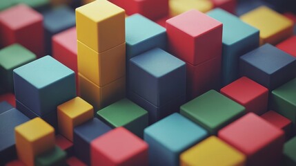 Obraz premium Colorful Blocks Abstract: A vibrant array of colorful blocks creates a dynamic, abstract composition. The blocks are stacked in varying heights and arranged to form an intriguing pattern.