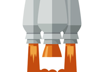 A stylized rocket launches, depicted in a modern, flat design with orange flames. Bold, graphic illustration suitable for tech and innovation themes.