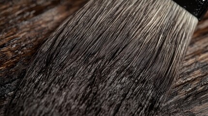 Macro Photography of a Dark-Colored Paint Brush Bristles on Wooden Surface
