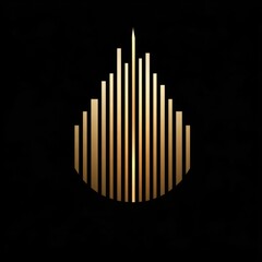 Obraz premium Golden abstract design featuring vertical lines forming a teardrop shape on a black background