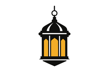 Hanging Islamic lantern silhouette isolated on white background