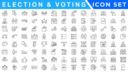 Election and voting Editable Stroke icon set. Containing democracy, vote, government, voting, campaign, political, ballot, candidate and president icons.