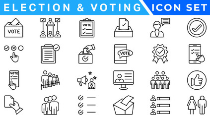 Election and voting Editable Stroke icon set. Containing democracy, vote, government, voting, campaign, political, ballot, candidate and president icons.