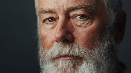 Elderly man with gray beard and deep wrinkles, neutral expression, natural light, high-resolution, studio background
