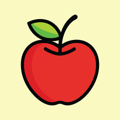 A Vibrant and Stylized Red Apple with a Green Leaf Icon vector illustration