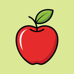 Isolated cartoonstyle illustration of a red apple with a green leaf