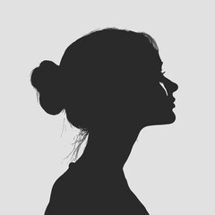 Silhouette of a woman in profile against a gray background