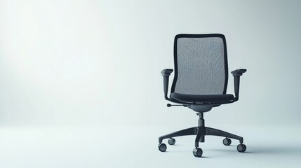 Ergonomic mesh office chair with wheels, studio shot on white