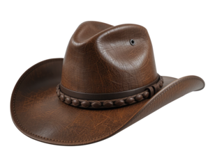 Brown Leather Cowboy Hat Cut Out Isolated on Transparent Background.
