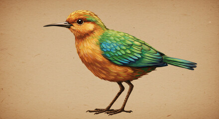 Colorful Bird Standing on Textured Paper Digital Art