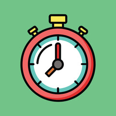Stylized cartoon illustration of a stopwatch clipart against a solid green background