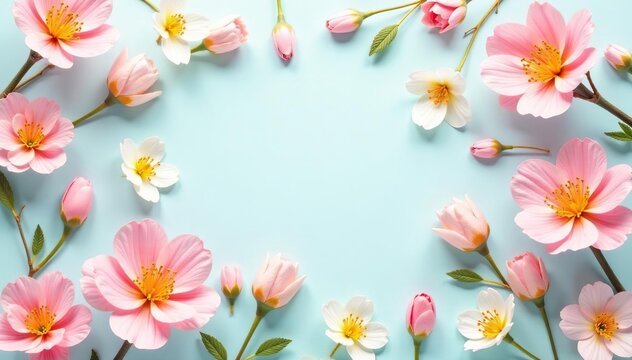 Pastel floral eggshell pattern, delicate spring blooms, springtime, design, bright