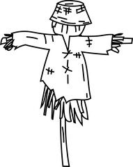 Halloween Doodle of Scarecrow in Line Art Style