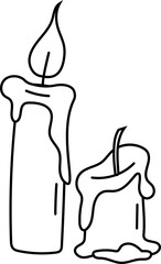 Spooky Candle with Flame in Halloween One-Line Doodle Style