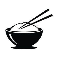 Bowl of Rice with Chopsticks Vector Icon Asian Food Silhouette
