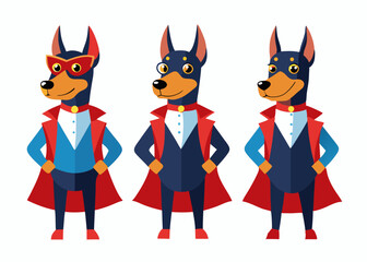 Three Doberman Pinscher Superheroes in Red Capes and Suits