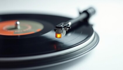 Turntable vinyl record close up, white backdrop, isolated, image
