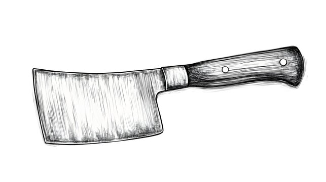 cleaver sketch, black and white, kitchen tool clip art preview